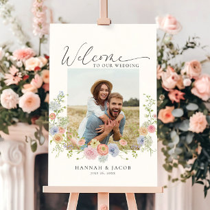 Colorful Wildflower Photo Wedding Welcome Sign