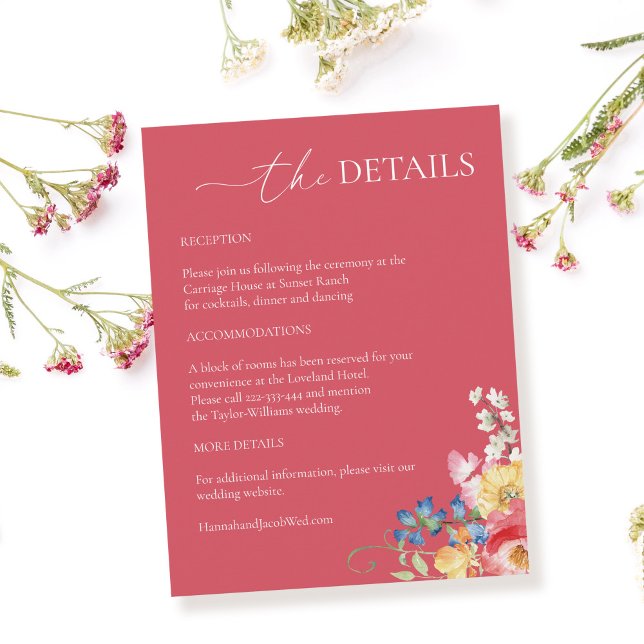 Colorful Wildflower Pink Wedding Details Enclosure Card (Creator Uploaded)