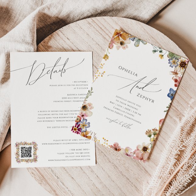 Colorful Wildflower | QR Code All In One Wedding Invitation