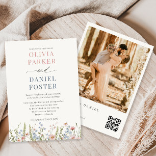 Colorful Wildflower QR Code Photo Wedding Invitation