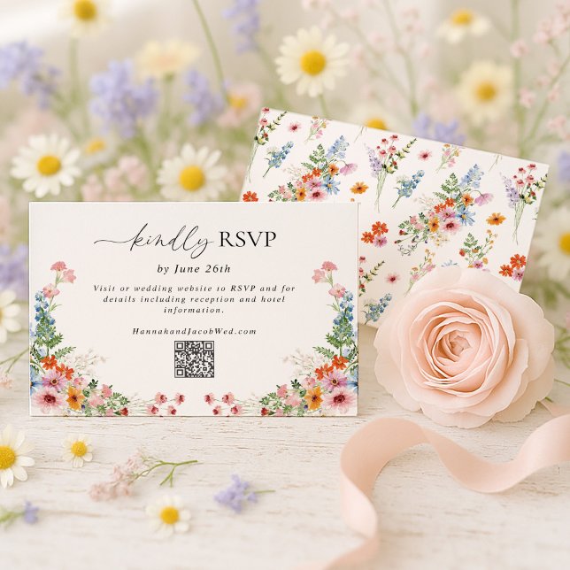 Colorful Wildflower QR Code Wedding RSVP Card (Creator Uploaded)