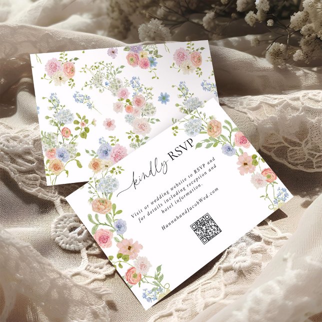 Colorful Wildflower QR Code Wedding RSVP Card (Creator Uploaded)