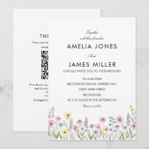 Colorful Wildflower qr minimal Wedding Invite