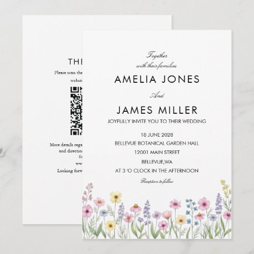 Colorful Wildflower qr minimal Wedding Invite
