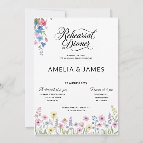 Colorful wildflower rehearsal dinner invitation