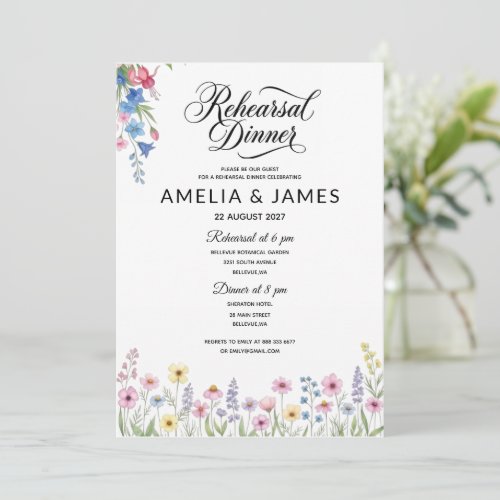 Colorful wildflower rehearsal dinner invitation