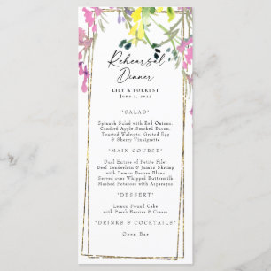 Colorful Wildflower Rehearsal Dinner Menu