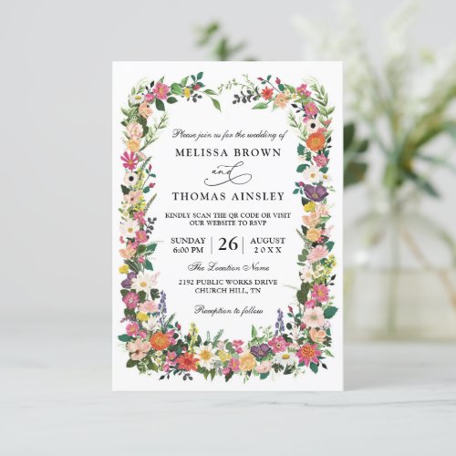  Colorful Wildflower Rustic Budget QR Code Wedding Invitation