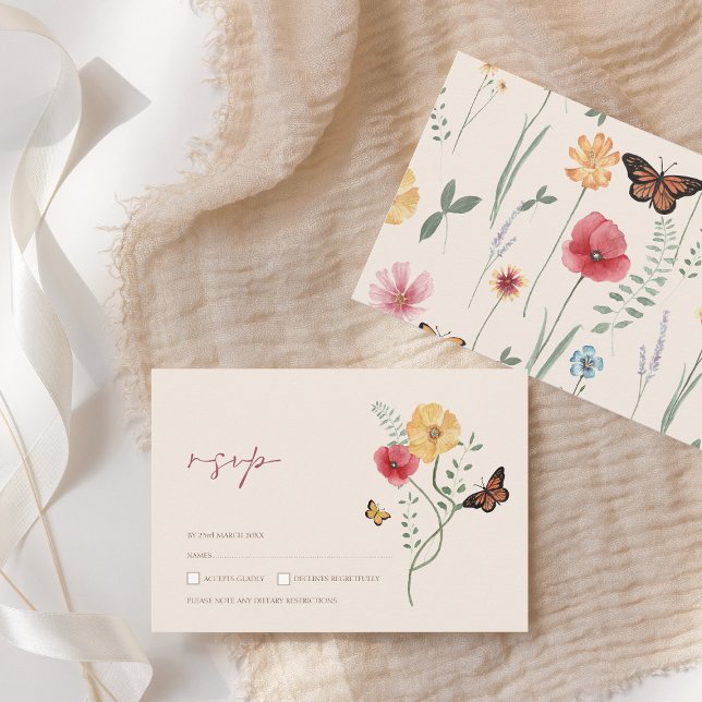 Colorful Wildflower Rustic Wedding RSVP Card (Simple Colorful Wildflower Floral Wedding RSVP Card)
