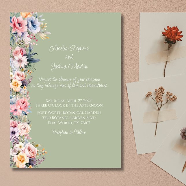 Colorful Wildflower Sage Green Wedding Invitation (Creator Uploaded)