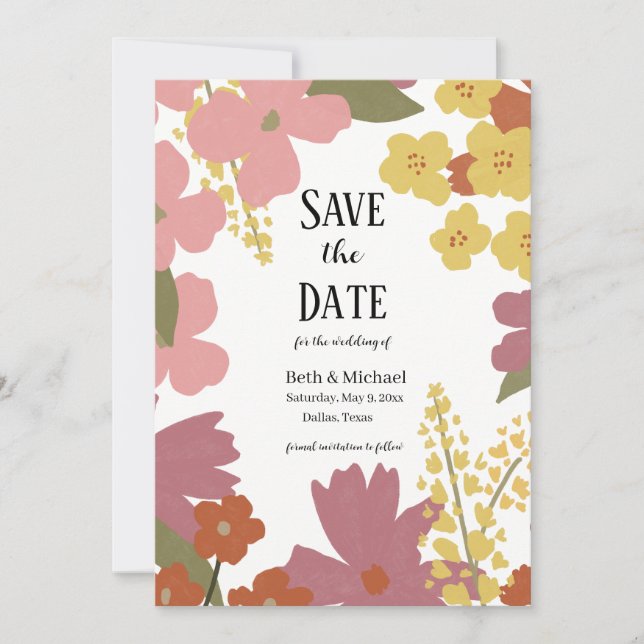 Colorful Wildflower Save the Date Invitation (Front)