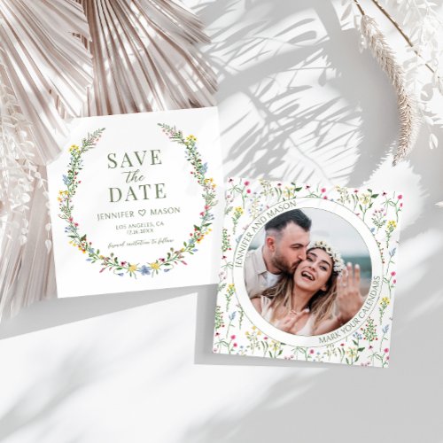 Colorful wildflower Save the Date photo invitation