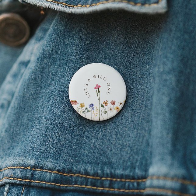 Colorful Wildflower She's A Wild One Birthday Button (Creator Uploaded)