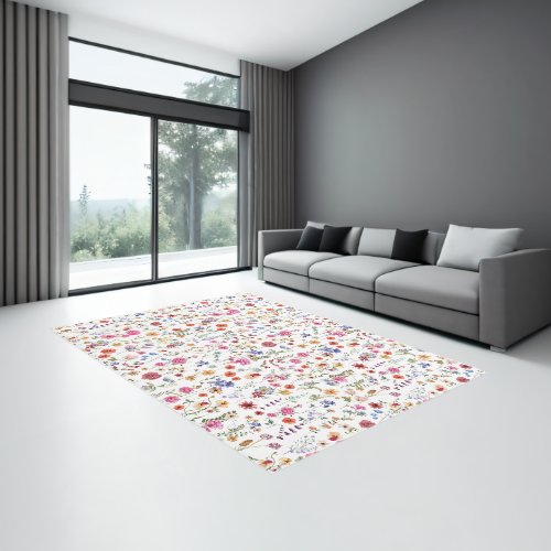 Colorful Wildflower Spring Floral Meadow Decor Rug
