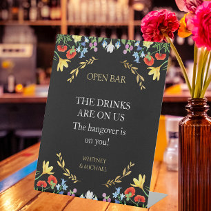 Colorful Wildflower Spring Floral Open Bar Wedding Pedestal Sign