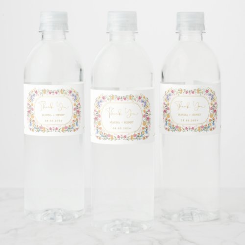 Colorful Wildflower Spring Meadow Wedding Party Water Bottle Label