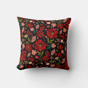 Colorful Wildflower Summer Floral Black Throw Pillow