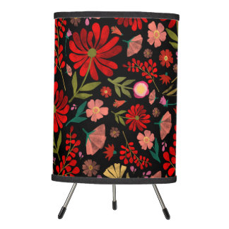 Colorful Wildflower Summer Floral Black Tripod Lamp