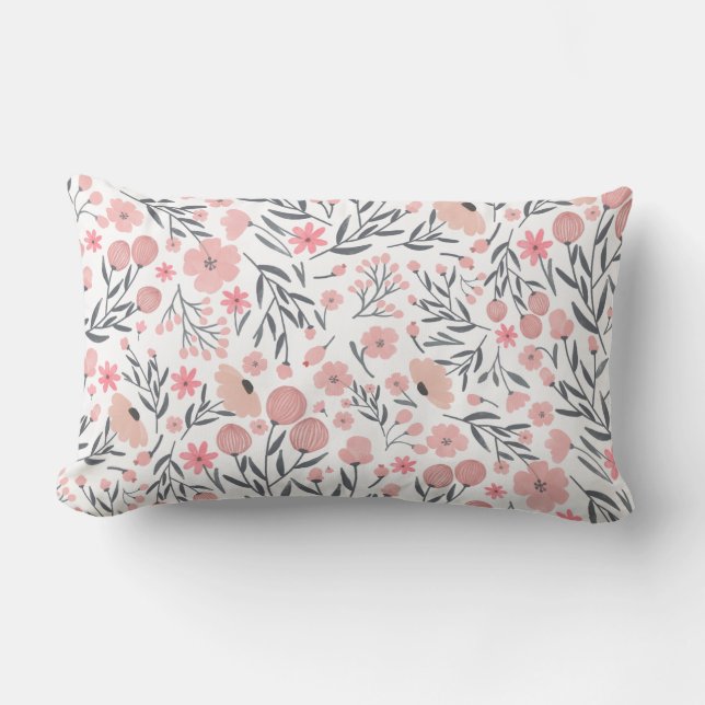 Colorful Wildflower Summer Floral White Lumbar Pillow (Front)