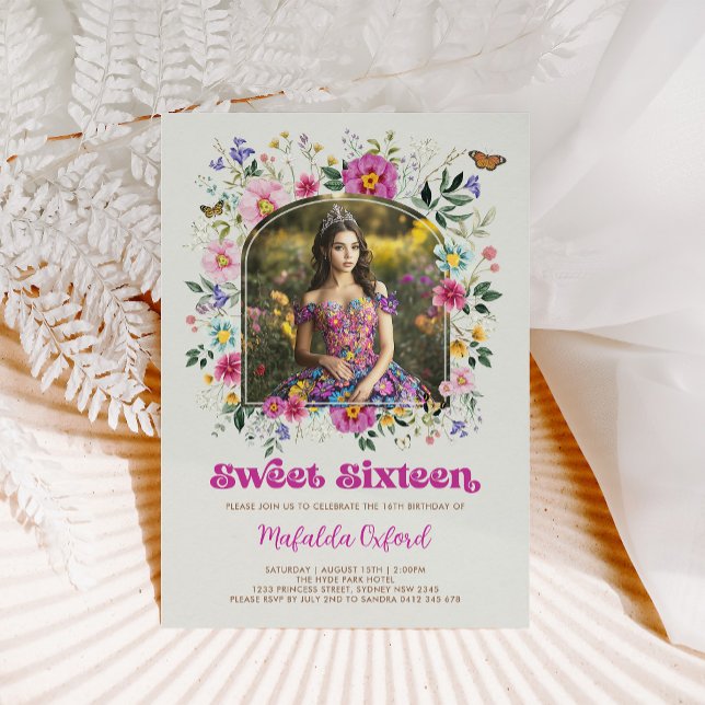 Colorful Wildflower Sweet 16 Birthday Photo Invitation (Creator Uploaded)