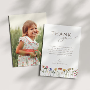 Colorful Wildflower Vertical Photo Birthday Party Thank You Card