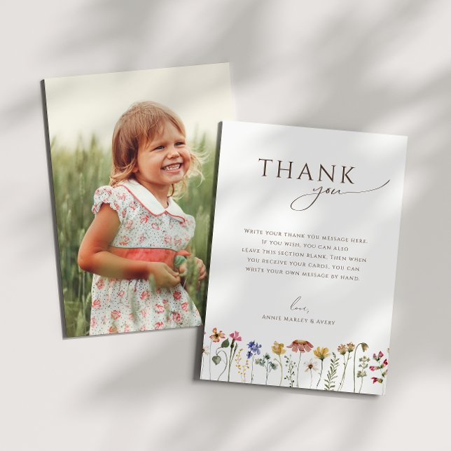 Colorful Wildflower Vertical Photo Birthday Party Thank You Card (Creator Uploaded)