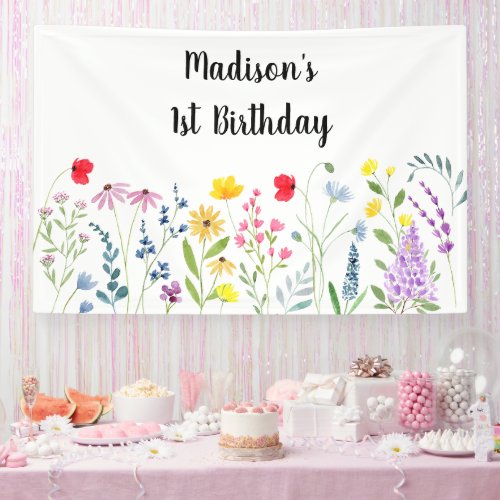 Colorful Wildflower Watercolor Birthday Banner