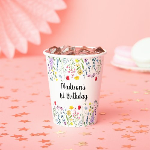 Colorful Wildflower Watercolor Birthday Paper Cups