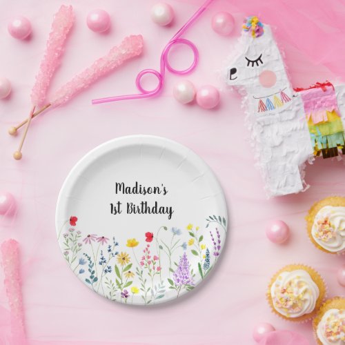 Colorful Wildflower Watercolor Birthday Paper Plates