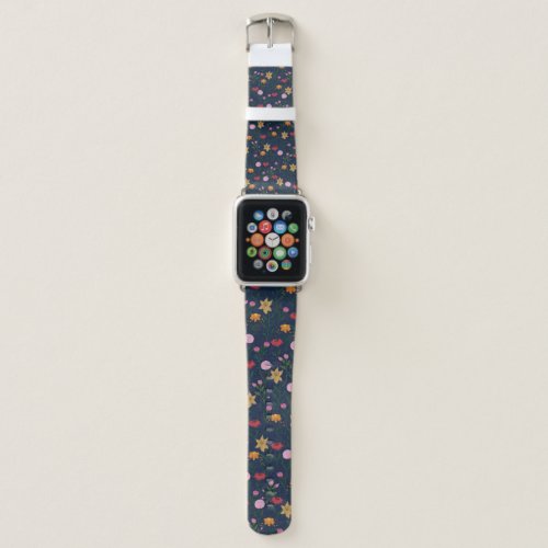 Colorful Wildflower Watercolor Blue Design Apple Watch Band