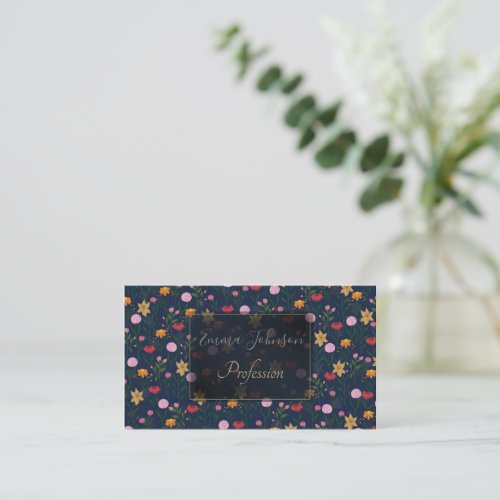 Colorful Wildflower Watercolor Blue Design Business Card