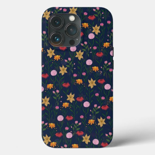 Colorful Wildflower Watercolor Blue Design iPhone 13 Pro Case
