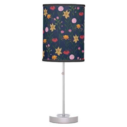 Colorful Wildflower Watercolor Blue Design Table Lamp