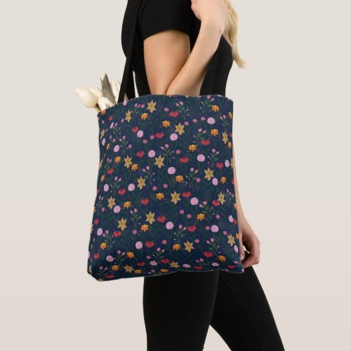 Colorful Wildflower Watercolor Blue Design Tote Bag