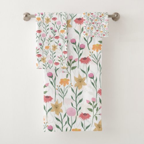 Colorful Wildflower Watercolor Design Bath Towel Set