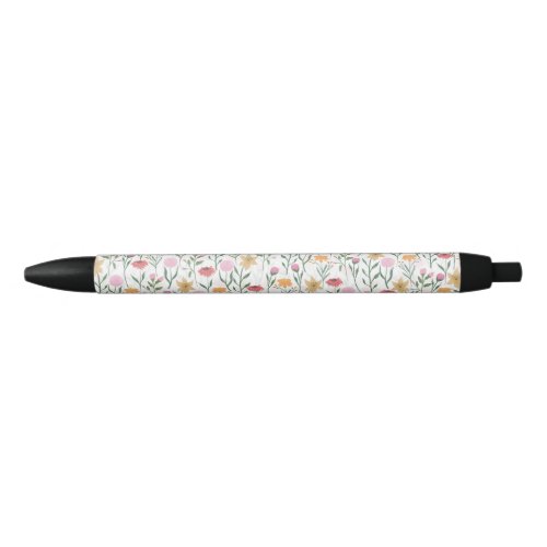 Colorful Wildflower Watercolor Design Black Ink Pen