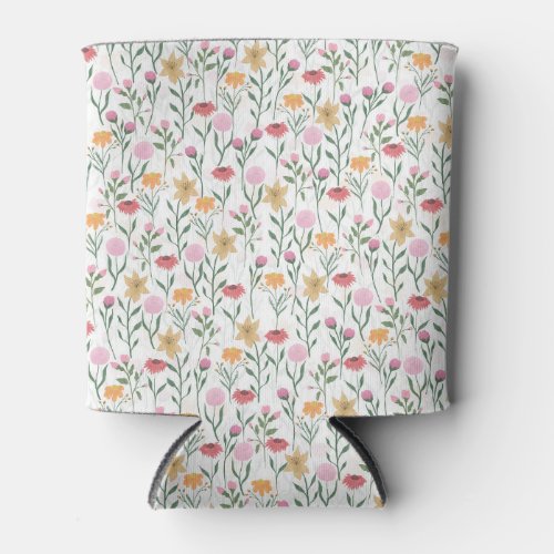 Colorful Wildflower Watercolor Design Can Cooler
