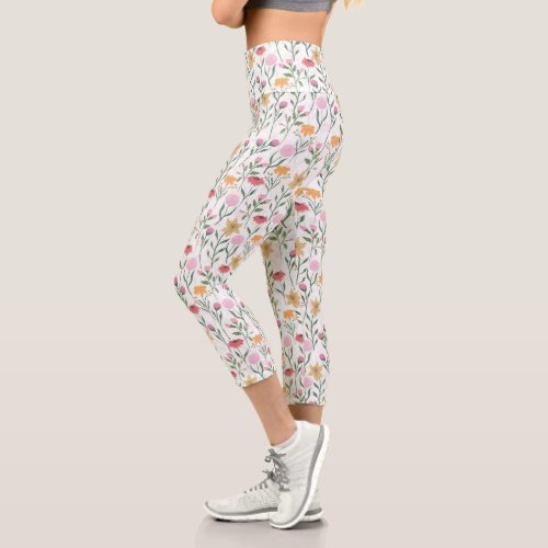 Colorful Wildflower Watercolor Design Capri Leggings