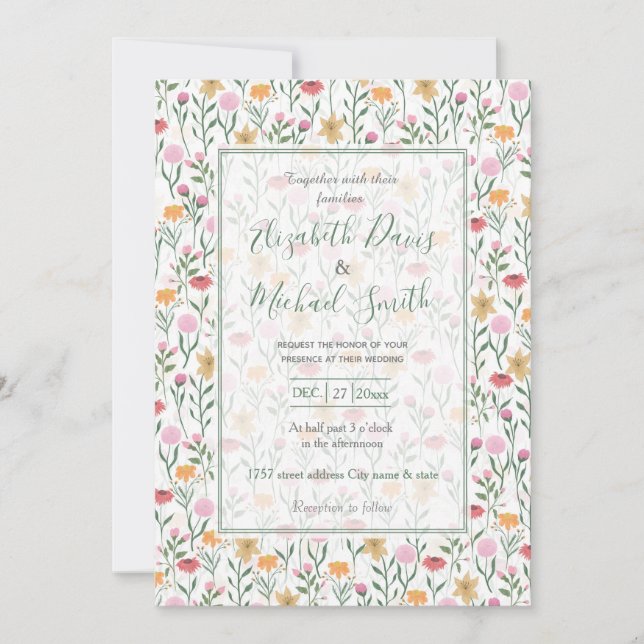 Colorful Wildflower Watercolor Design Invitation (Front)