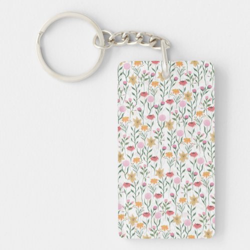 Colorful Wildflower Watercolor Design Keychain