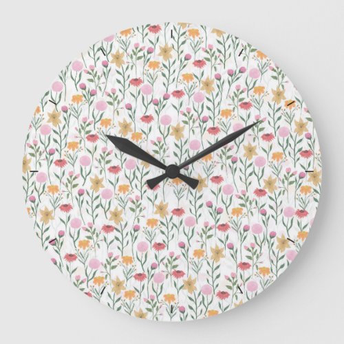 Colorful Wildflower Watercolor Design Large Clock