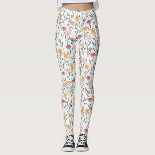 Colorful Wildflower Watercolor Design Leggings