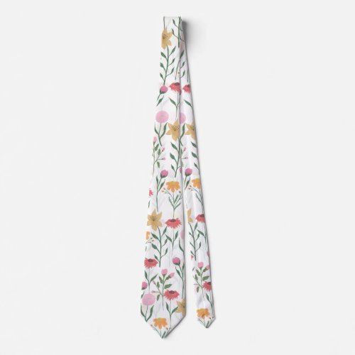Colorful Wildflower Watercolor Design Neck Tie
