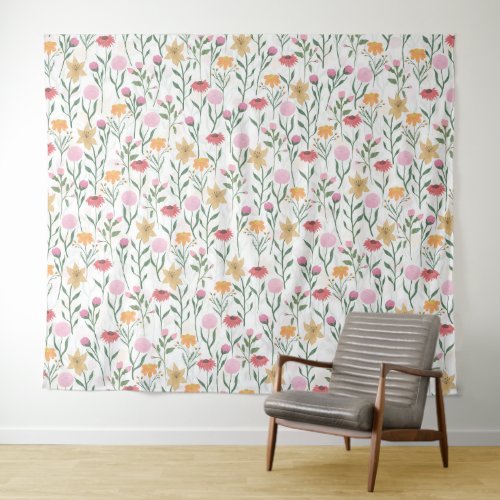 Colorful Wildflower Watercolor Design Tapestry