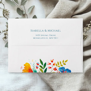 Colorful Wildflower Watercolor Floral Wedding Envelope