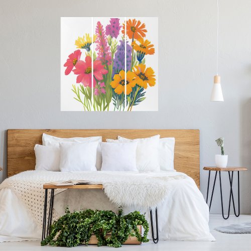 Colorful Wildflower Watercolor Triptych