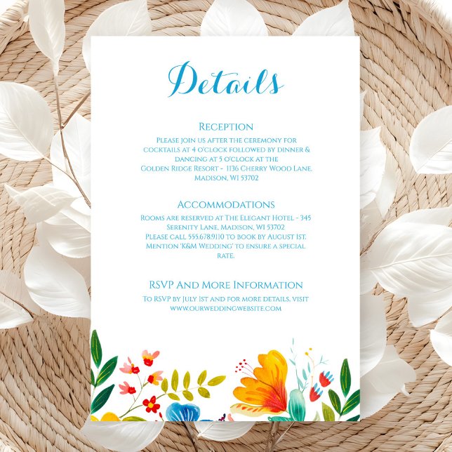 Colorful Wildflower Watercolor Wedding Details Enclosure Card (Creator Uploaded)