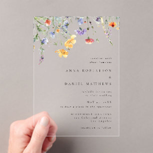 Colorful Wildflower Wedding Acrylic Invitations