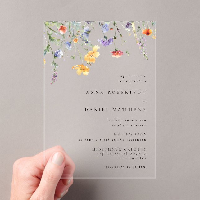 Colorful Wildflower Wedding Acrylic Invitations (Insitu (Handheld))