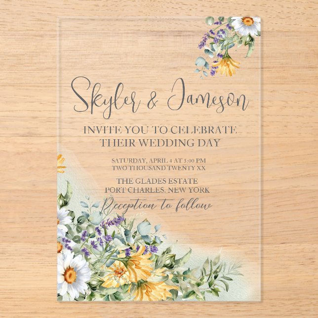 Colorful Wildflower Wedding Acrylic Invitations (Front)